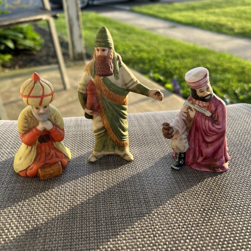Jasco Bisque Porcelain Nativity 3 Wise Men Magi Figures Christmas Set Sears VTG